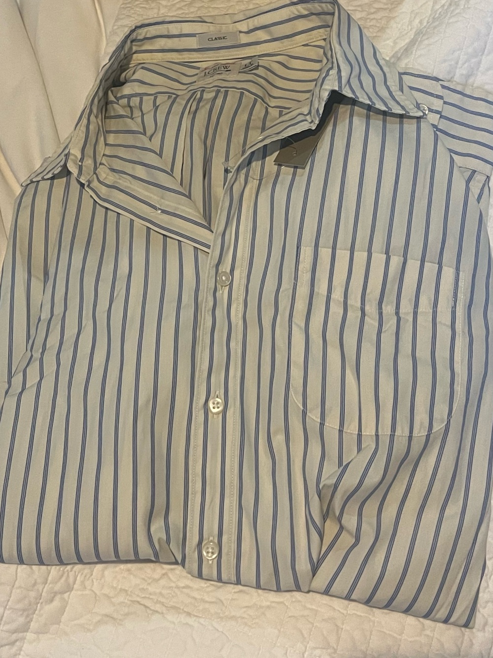 J. Crew Men's Striped Button-Down Shirt - White with Navy Stripes Large Tall
